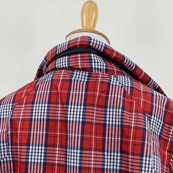 K-Swiss Jacket Mens S Small Red Plaid Full Zip Mesh Lined Hidden Hoodie Bomber - Picture 6 of 13
